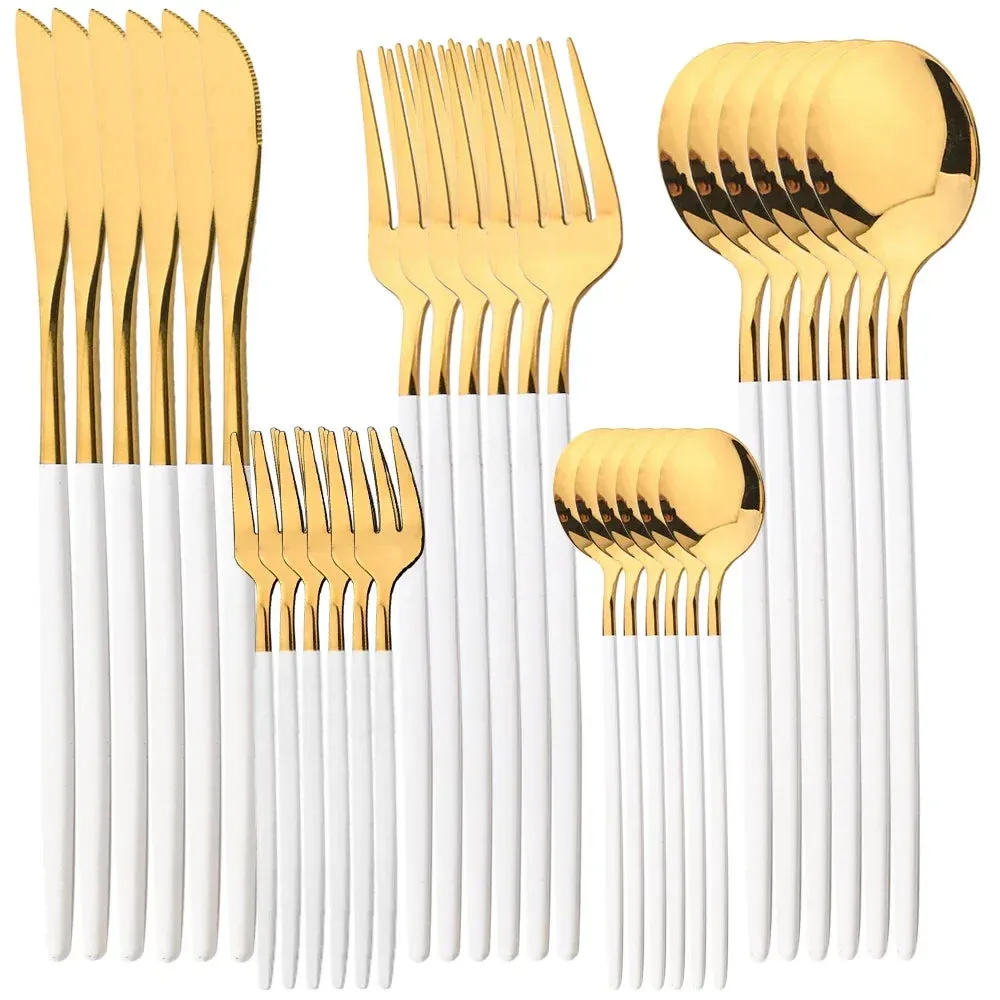 30 Piece Gold Stainless Steel Cutlery Set For Dining And Kitchen Use