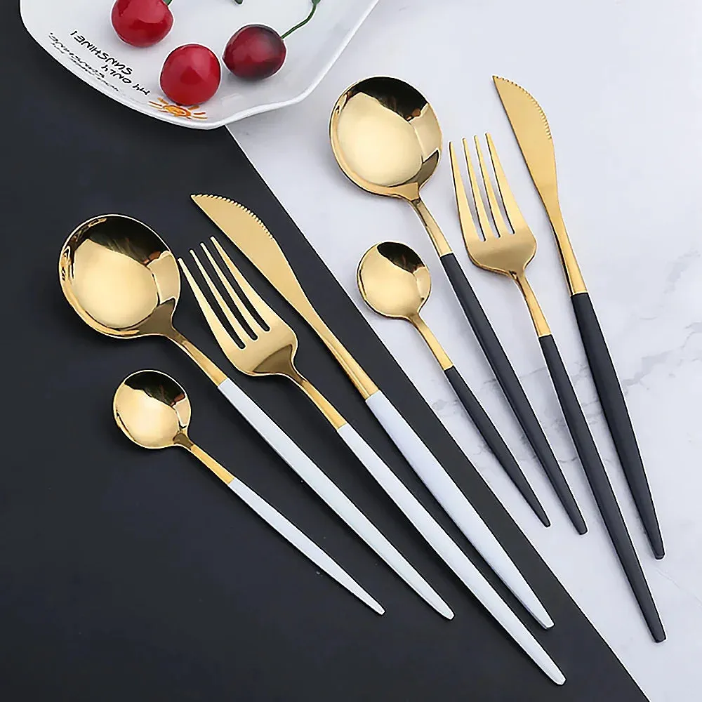 30 Piece Gold Stainless Steel Cutlery Set For Dining And Kitchen Use