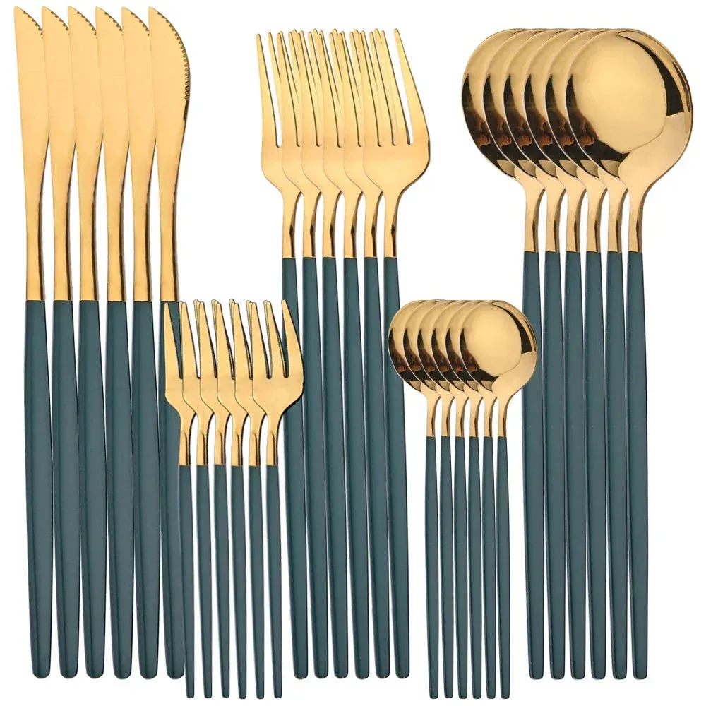 30 Piece Gold Stainless Steel Cutlery Set For Dining And Kitchen Use