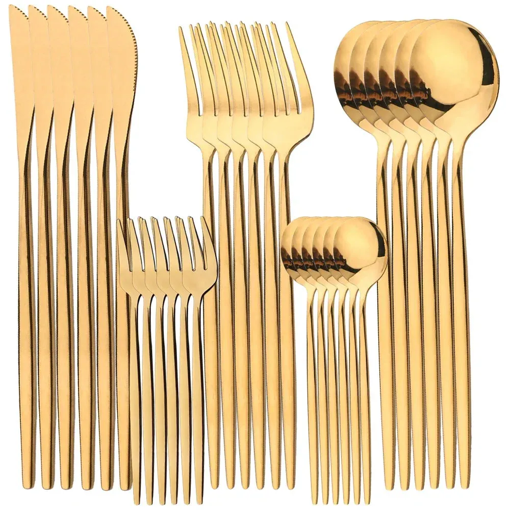 30 Piece Gold Stainless Steel Cutlery Set For Dining And Kitchen Use
