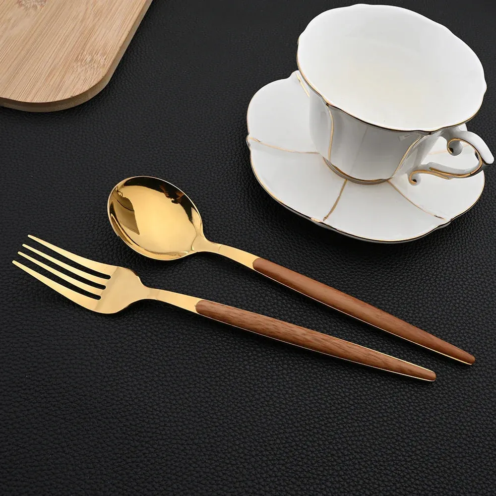 30 Piece Stainless Steel Cutlery Set With Wooden Handles