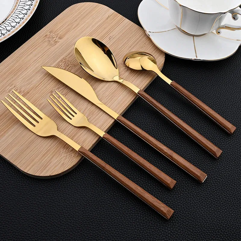 30 Piece Stainless Steel Cutlery Set With Wooden Handles