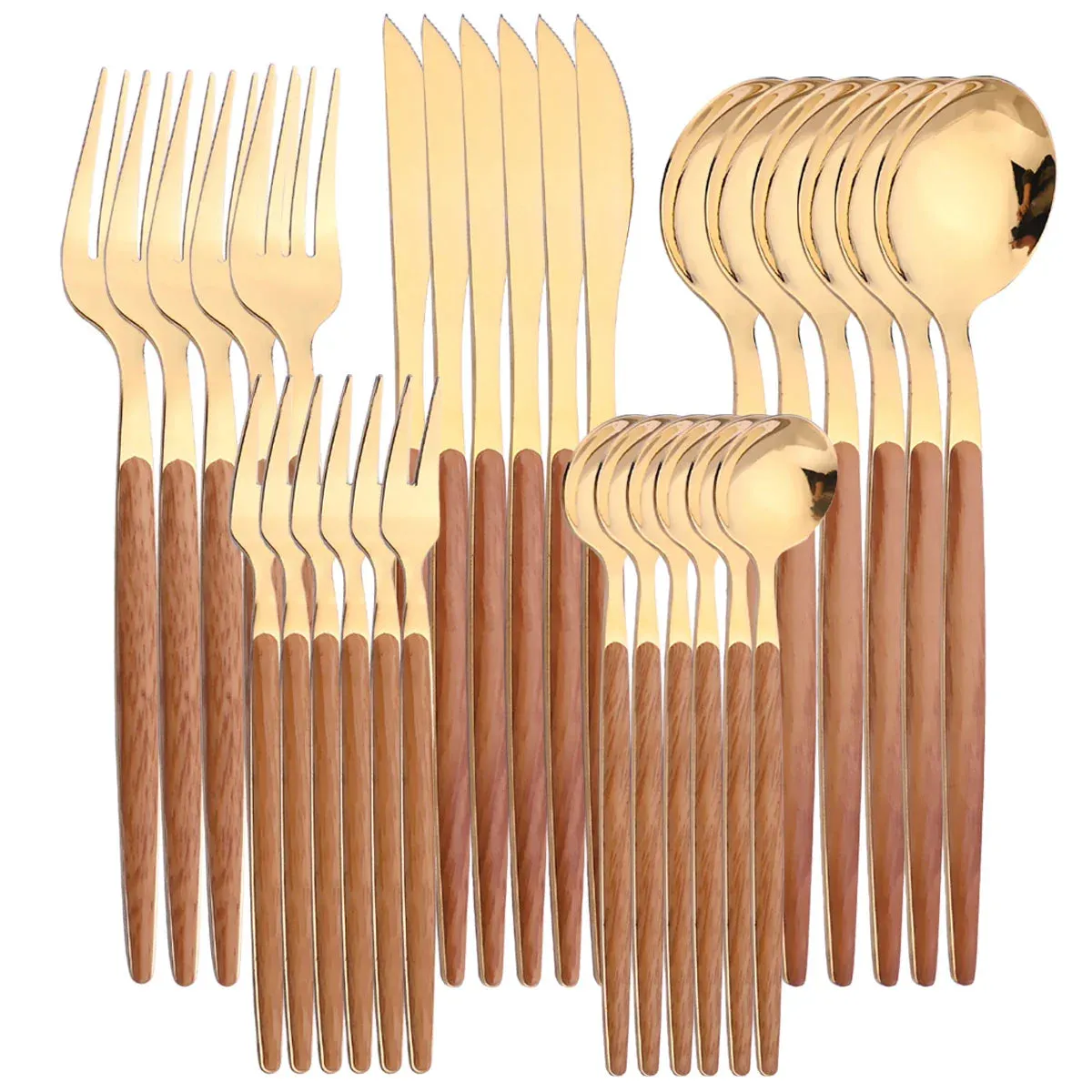 30 Piece Stainless Steel Cutlery Set With Wooden Handles