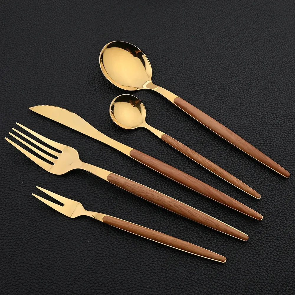 30 Piece Stainless Steel Cutlery Set With Wooden Handles