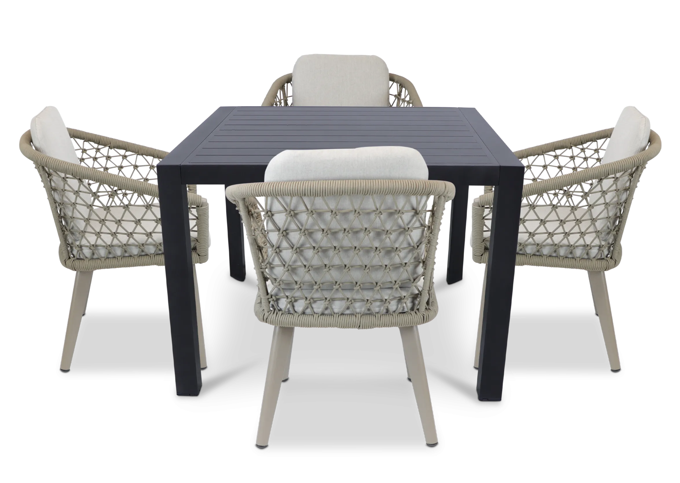 Bahamas Square 5 Piece Outdoor Setting in Gunmetal with Rope Chairs