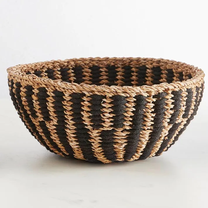 Black Stripe Woven Bowl Basket