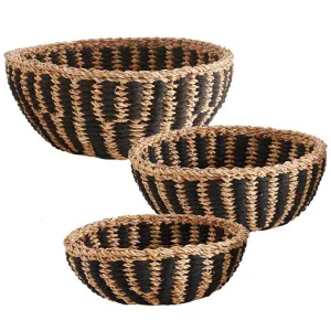 Black Stripe Woven Bowl Basket