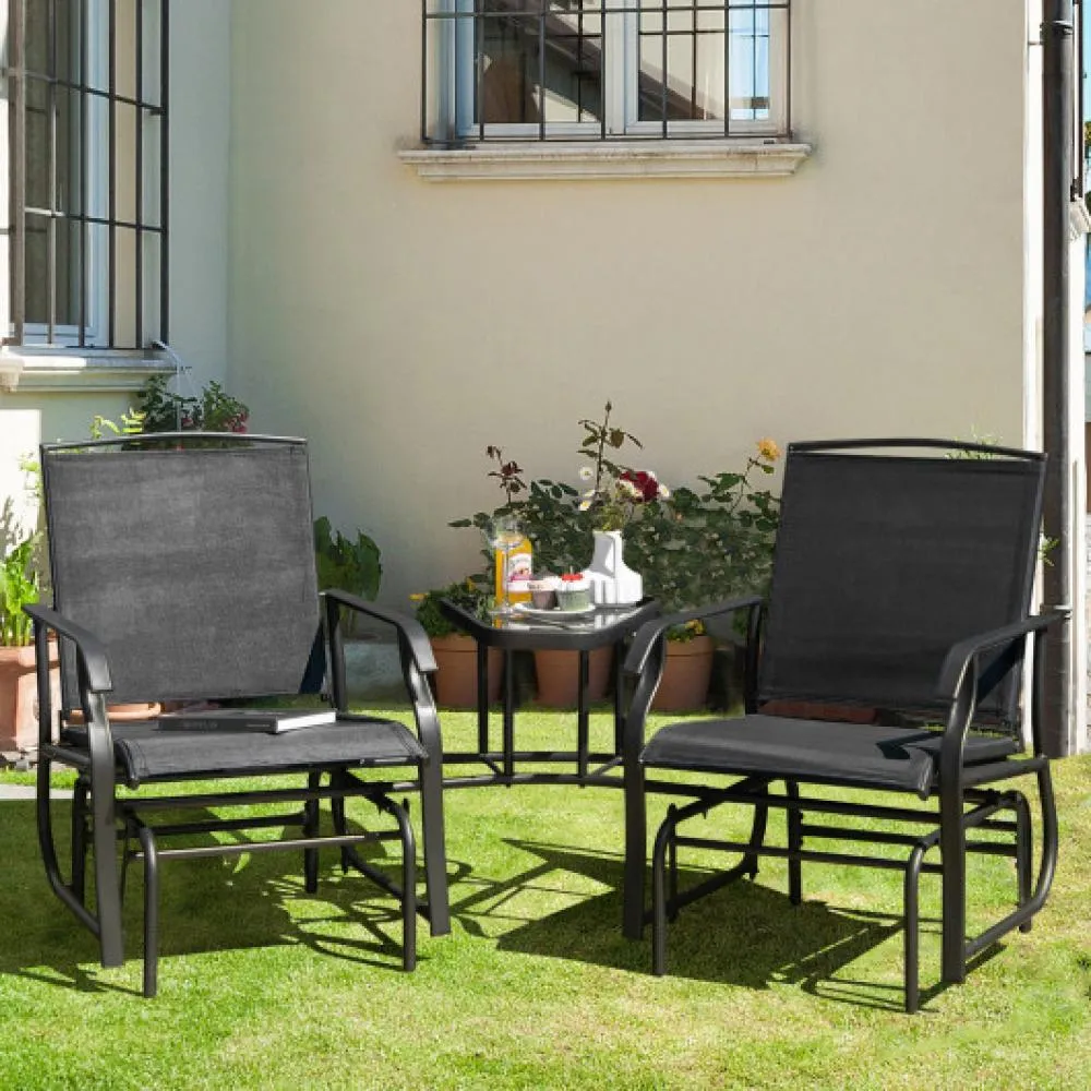 Double Swing Glider Rocker Chair set with Glass Table-Turquoise