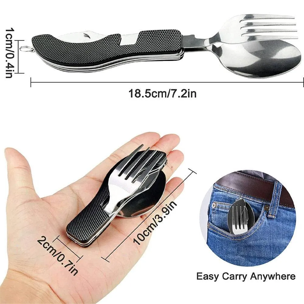 Foldable Tableware Knife Spoon Fork Camping Knife Fork Spoon Combination Tableware Outdoor Portable Multifunctional