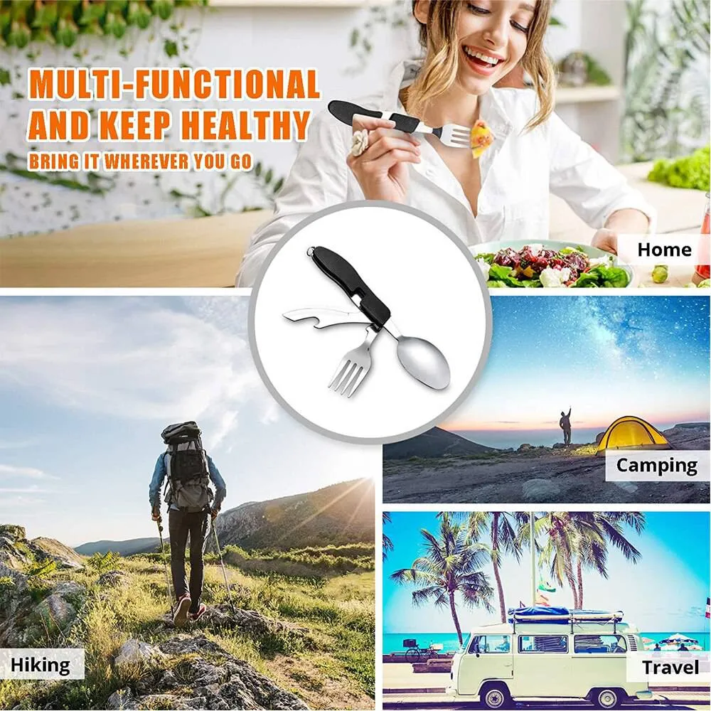 Foldable Tableware Knife Spoon Fork Camping Knife Fork Spoon Combination Tableware Outdoor Portable Multifunctional