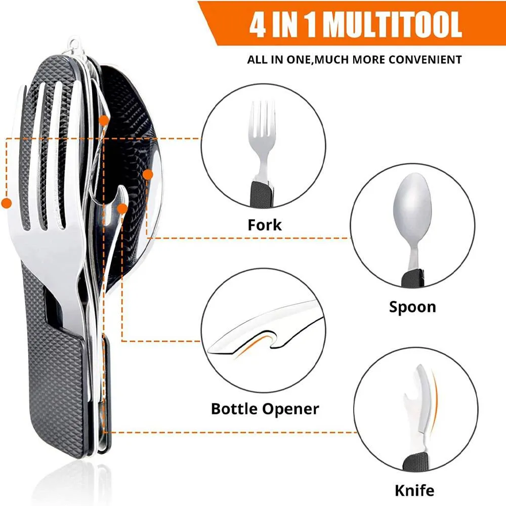 Foldable Tableware Knife Spoon Fork Camping Knife Fork Spoon Combination Tableware Outdoor Portable Multifunctional