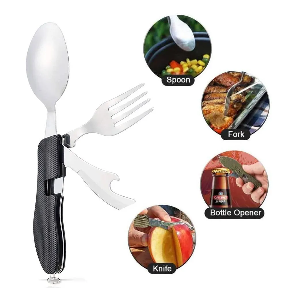 Foldable Tableware Knife Spoon Fork Camping Knife Fork Spoon Combination Tableware Outdoor Portable Multifunctional