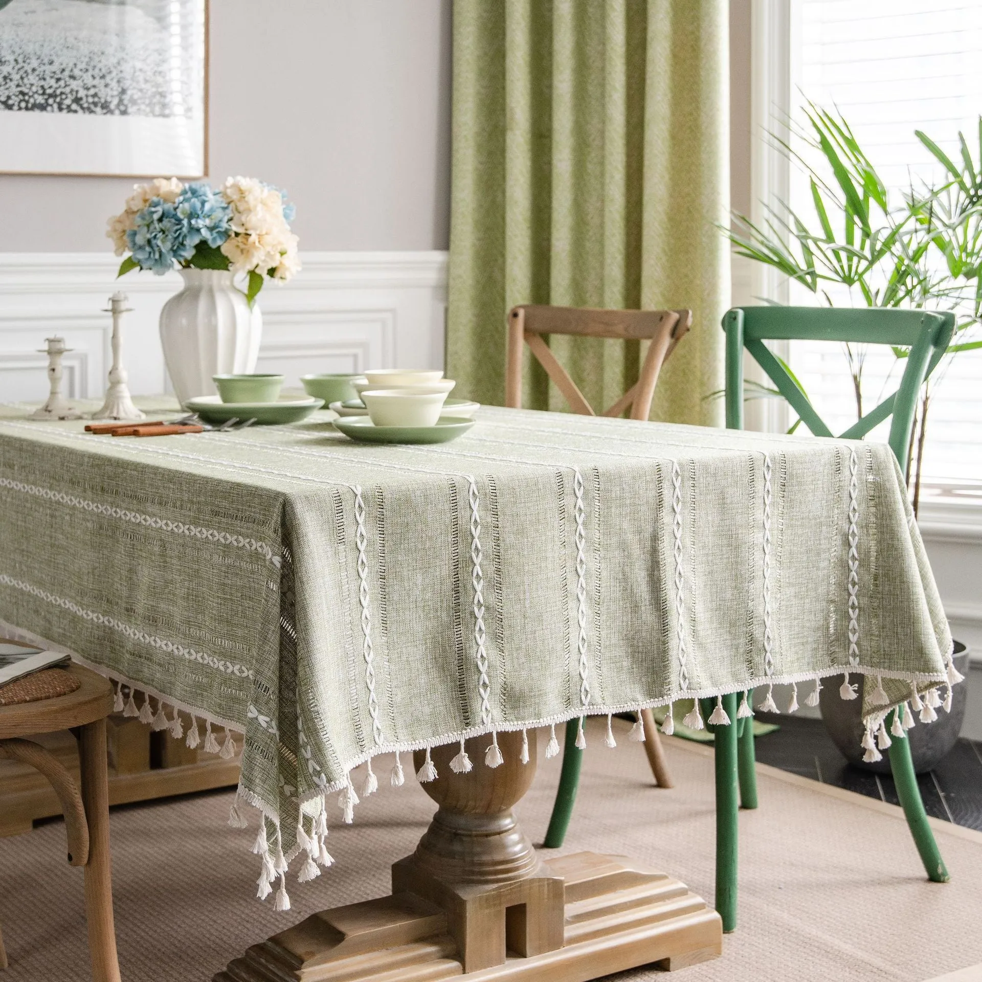 Green Hollowed Out American Style Tablecloth
