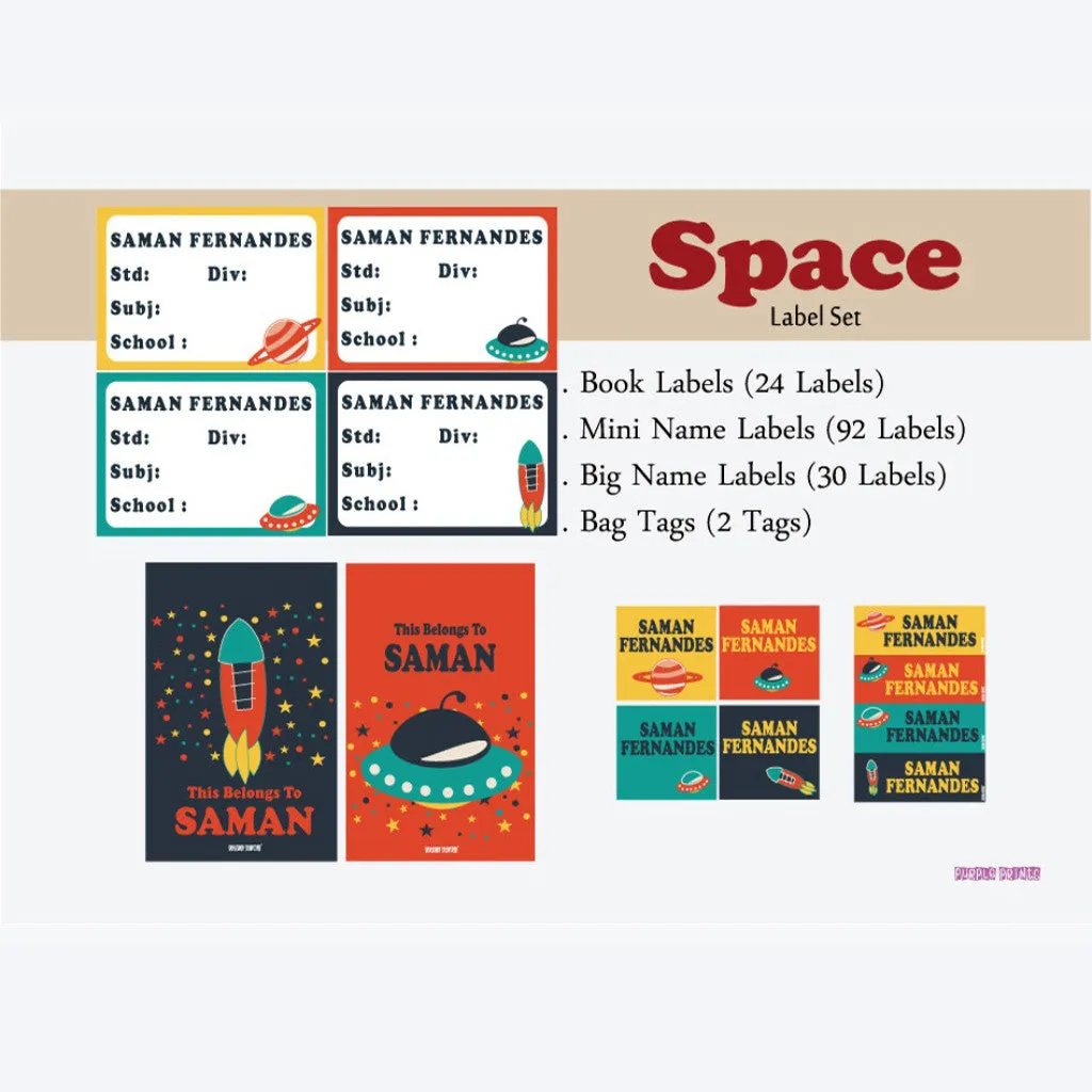 Label Set - Space, 146 labels and 2 bag tags