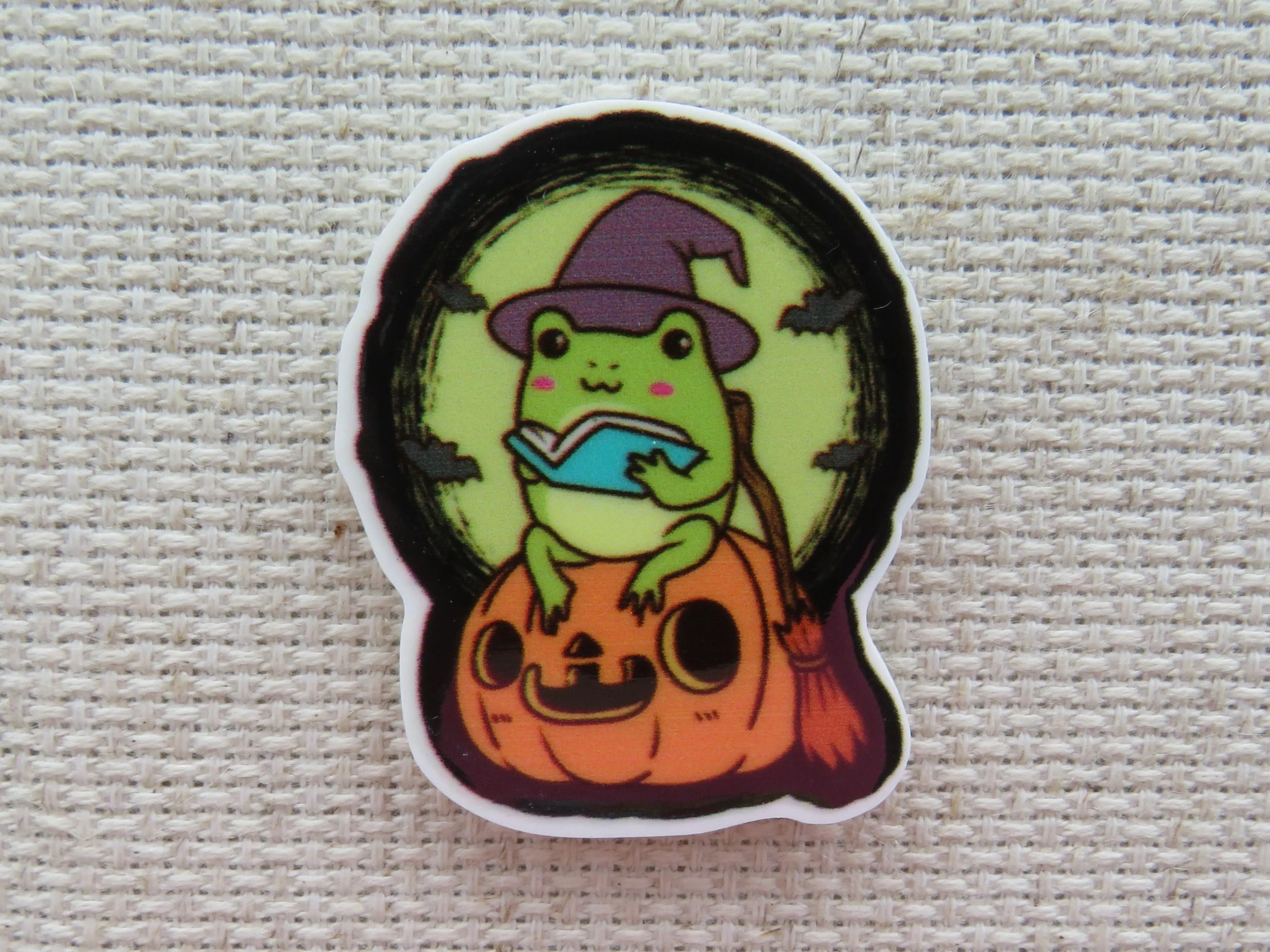 Witch Frog on a Pumpkin Needle Minder, Cover Minder, Magnet